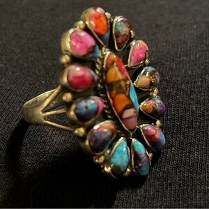 Rainbow Spiny Turquoise Ring (Sterling Silver)